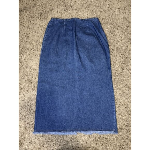 Womens Vintage Maxi Denim Skirt Slit Front Pencil Skirt Frayed Hem Boho Sz 10P - Picture 2 of 8